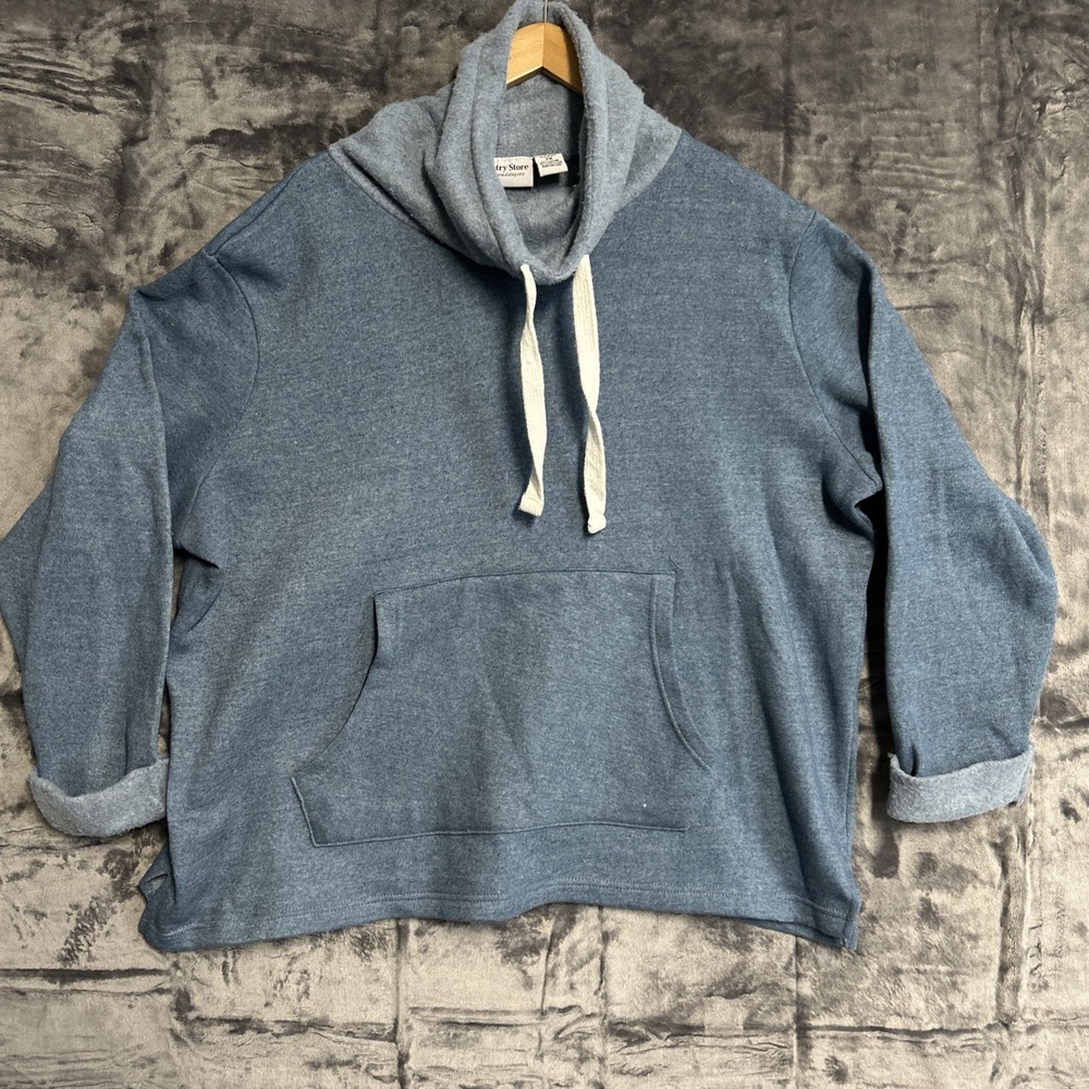 Country Store Top Women 2X Blue Fleece Lined Turtleneck Cuffed‎ Sleeve Pocket